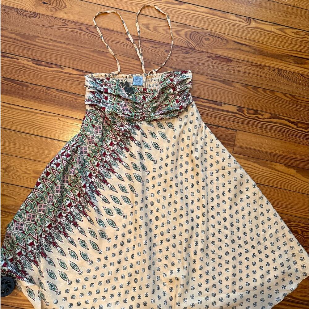 NWT Silk Boho Paisley Halter Maxi Dress Free Size Smocked Back